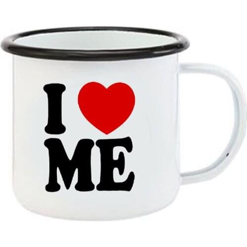 Stainless Steel Camping Coffee Mug Gift I LOVE ME Enamel Cup Birthday Christmas Outdoors Metal Enamel
