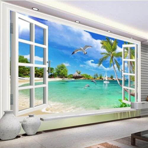 Custom Photo Wallpaper Hawaii 3D Window Scenery Bedroom Living Room Sofa TV Background Wall Covering Mural Wallpapers For Wall