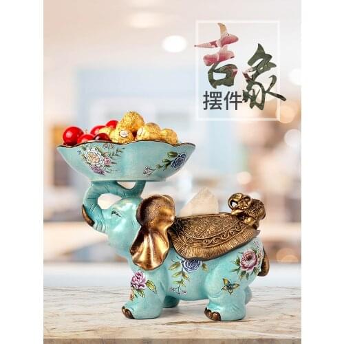 Luxury Home Decoration Animal Miniatures Desk Ornaments Elephant Figurine Craft Tissue Paper Holder Fruite Candy Plate Rack