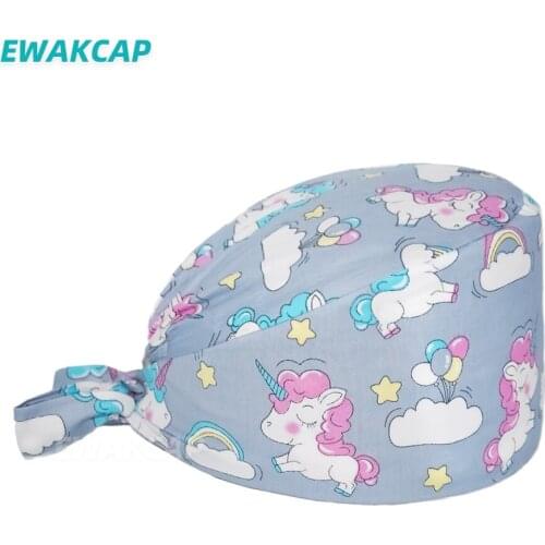 Nursing hats doctors nurses scrubs women set accessories hat anime printed cotton long hair cap for women men surgicals caps