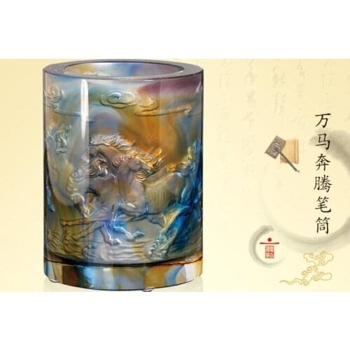 Glass pen holder million horse Pentium desk home furnishings business crafts Decoration