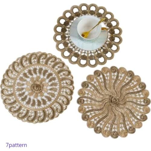 Europe Round gold Lace embroidery placemat cup coaster tea mug kitchen table place mat cloth doily dining Christmas wedding pad