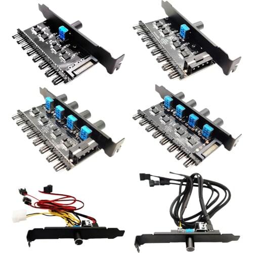 12V 1 To 3 8 Way Computer Case Cooling Fan Hub 4Pin 3Pin Regulator Splitter Speed Controller Computer Adapter Components