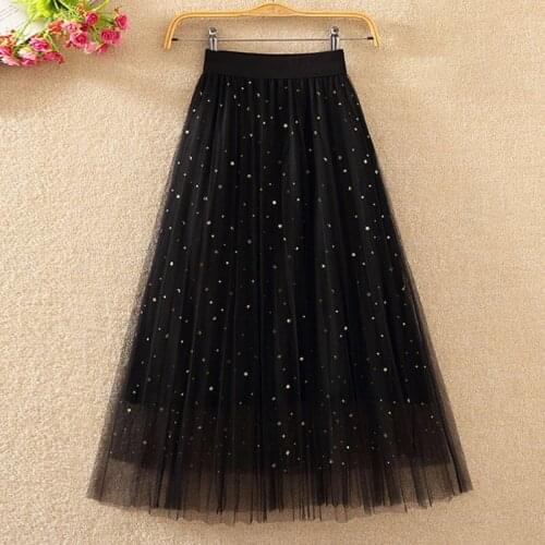 In the spring of 2021 new long dress in black pleated skirt large yards wave light net veil skirts