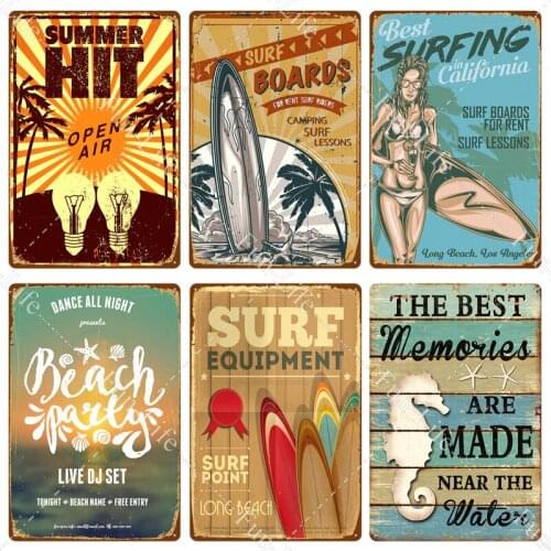 Vintage Metal Tin Signs Beach Poster Plaque Summer Wall Signs for Beach Bar Pub Seaside Home Decorative Plate