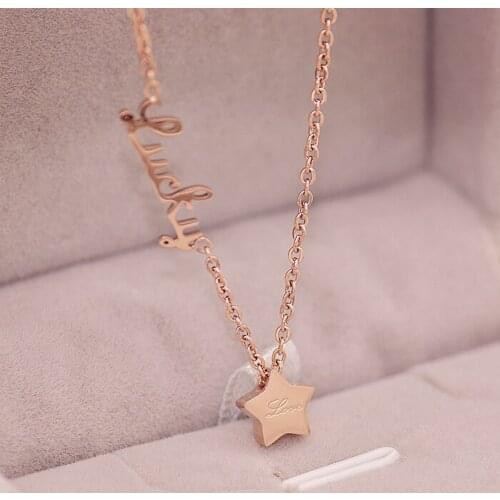 YUN RUO Fashion Brand Woman Jewelry Rose Gold Color Elegant Lucky Star Pendant Necklace 316 L Stainless Steel Bijoux Femme Gift