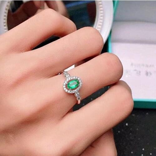 Classic Engagement Ring for Woman 4mm * 6mm 100% Natural Emerald Ring for Wedding 925 Sterling Silver Emerald Jewelry