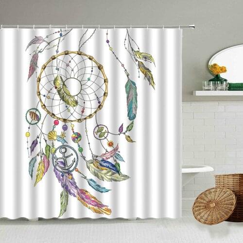 Fantasy Colorful Feather Pattern Shower Curtain Bohemian African Tribe Bathroom Bathtub Blackout Waterproof Polyester Screen