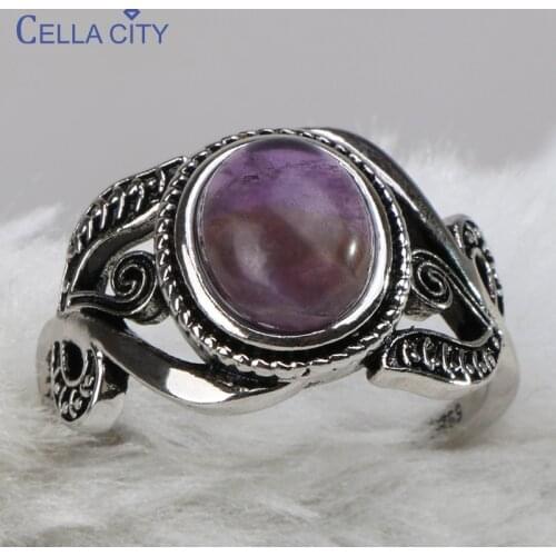 Cellacity Amethyst Ring for Women Vintage Thai Silver 925 Jewelry Oval Gemstones Temperament Female Gifts Wholesale Anniversary