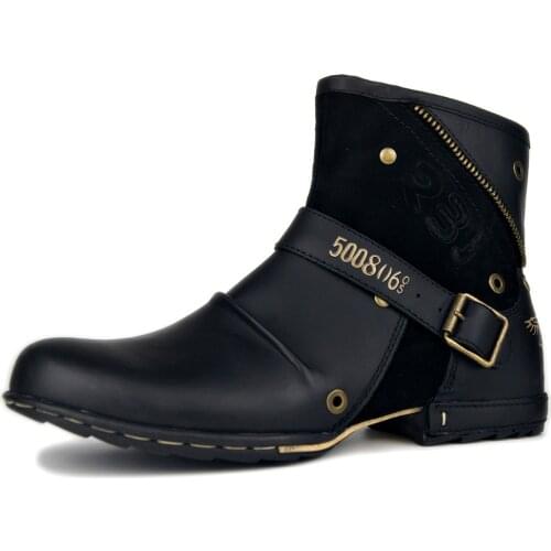 Winter Brand Men Motorcycle Boots 2018 Fashion Genuine Leather Casual Ankle Boots Men Zipper Up Tactical Boots Man Botas Hombre