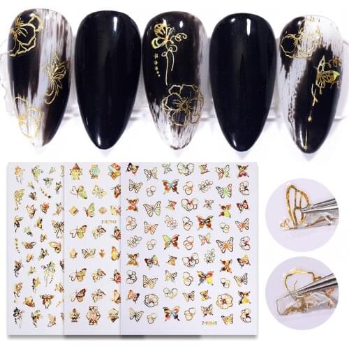 1pc Nail Art Stickers 3D Butterfly Holographic Adhesive Sliders Colorful DIY Golden Nail Transfer Decals Foils Wraps Decorations