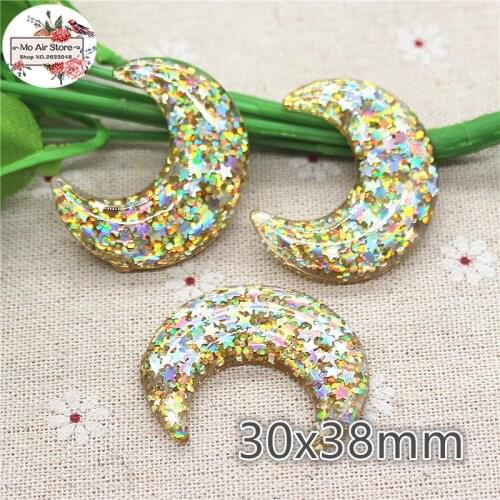 10pcs golden Crescent moon shiny Resin Flackback Cabochon Art Supply Decoration Charm Craft