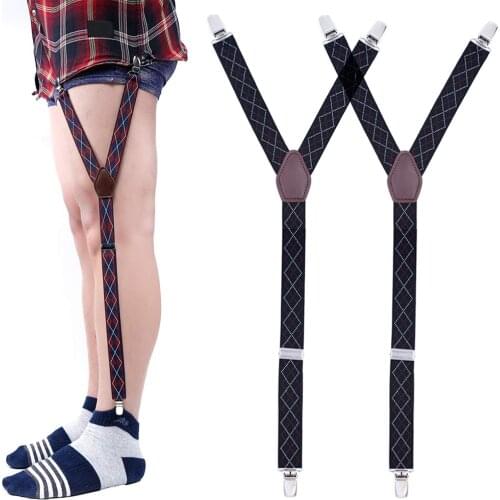 2pcs Shirt Stays Holders Men Military Police Y-Style Adjustable Elastic Non-Slip Clip Leg Suspenders Straps Sock Garters Clamps