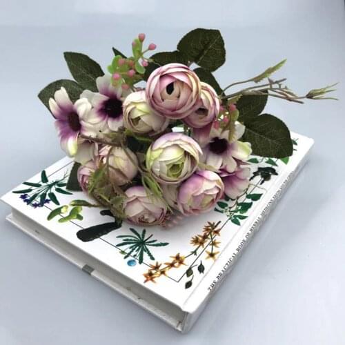 3Pcs 9 Heads Pearl Tea Buds Small Tea Roses Artificial Flower Bouquet Home Decoration Wedding Bouquets Rose Fake Flowers Garland