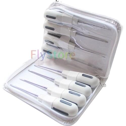 8pcs Dental Luxating Lift Elevators Curved Root Dentist Dental Surgical Instrument With Plastic Handle