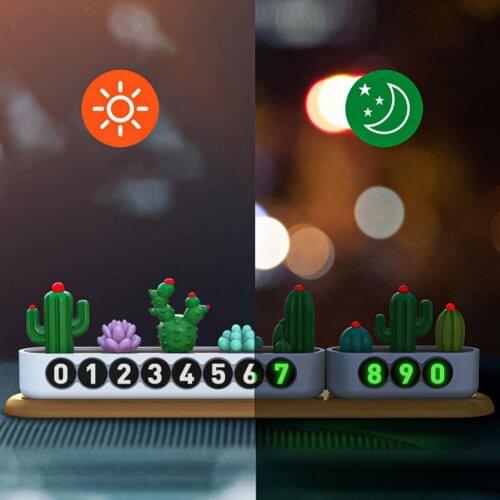 Temporary Car Parking Card Cute Cactus Design Removable Phone Number Parking Number Plate for Vehicles Car Accessories Goods