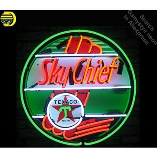 Texac Chief Gasoline Neon Signs Sky Handcrafted Neon Bulb Glass Tube Iconic Sign For oil Station Professional Bulbs Decorative