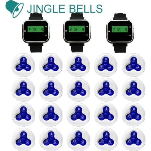 JINGLE BELLS wireless calling systems 20 call buttons+3 watch pager receiver for restaurant calling numbers waiter guest pager