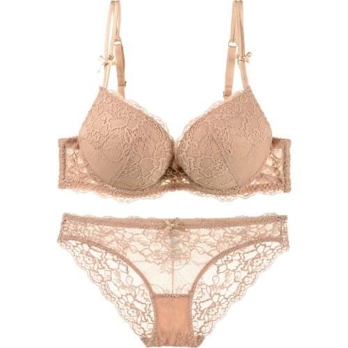 New Thin upper and lower thick shoulder straps deep v gathering small chest thickening sexy lace bra black skin suit