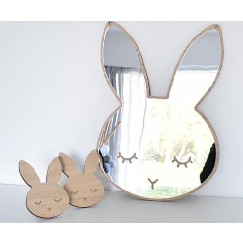 Children Cartoon Mirror Sticker Home Decoration For Home Nordic Wood Acrylic Mirror Frame Creative Home Wall Decorations Mirror