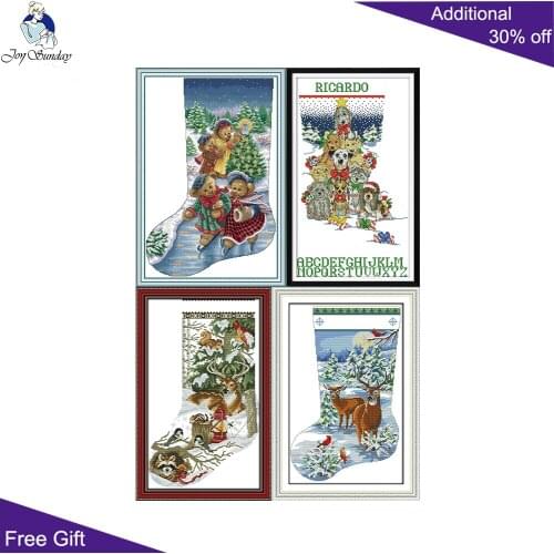 Joy Sunday Christmas Animal D930 DA099 DA292 DA423 Home Decor Bears Dog Winter Jungle Elk Christmas Stocking Cross Stitch kits