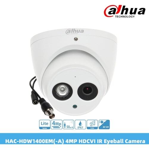 Dahua HAC-HDW1400EM(-A) 4MP HDCVI IR Eyeball Camera 1080P 3.6 2.8mm Fixed Lens Smart IR IP67 Built-in Mic