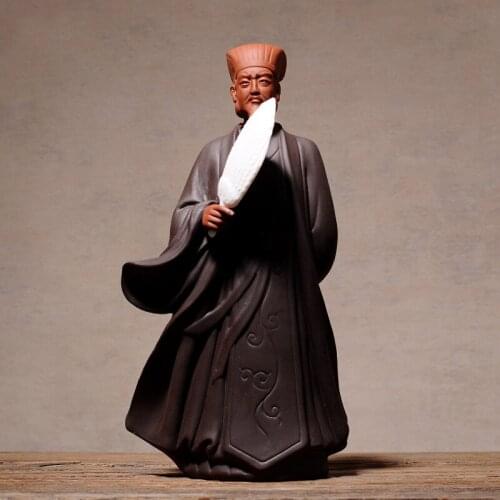 Ceramic statue of Zhuge Liang Handmade artwork Three Kingdoms Prime Minister Home decoration statue decorative figures