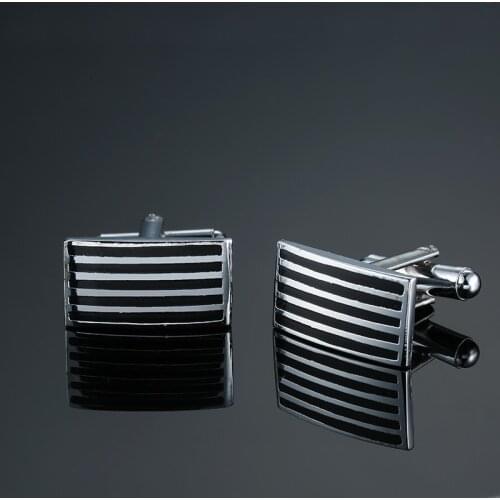 Classic Silver Plated Black Enamel Mens square Cufflink Luxury gift Party Wedding Suit Shirt Buttons Stripe Cufflinks