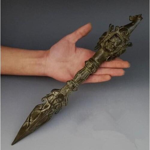 Collectible Tibet Old BRASS Carved Vajra Jiang Mochu Sculpture /Antique Dagger / sword buddha statue