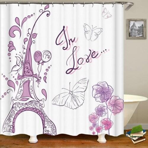 Cartoons Shower Curtain Flowers Feather Grass Green Plant Pattern Frabic Bathroom Curtains With 12 Hooks Bathtub Decoration