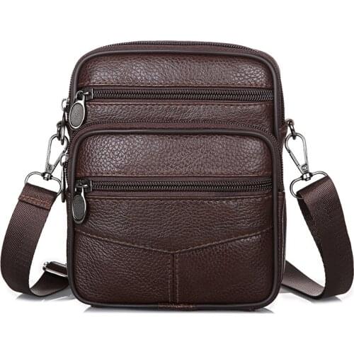 Mens Real-Leather Bag Full-Grain Leather Mens Single-Shoulder Bag Fashion Casual Crossbody Bag Wear Leather Belt Cattle Leathe
