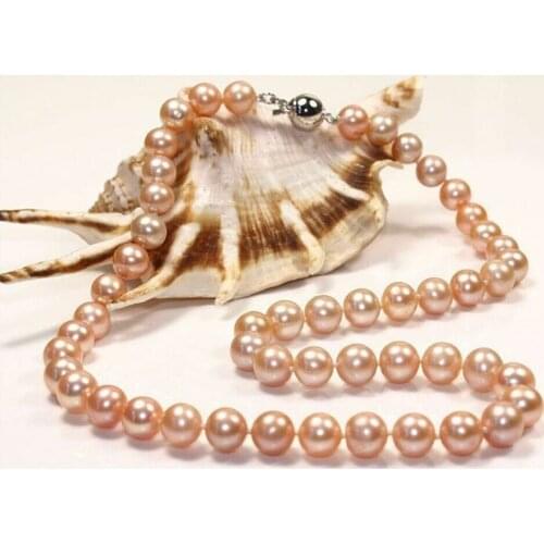 NATURAL AAA 10-11MM ROUND SOUTH SEA PINK PEARL NECKLACE 18" 14K GOLD CLASP