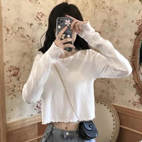 2021 News Womens Wear T-Shirt Soild Full Sleeve Fashion Casual Short Popular Female Lady White Black Tops TShirt