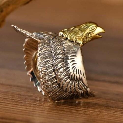New Arrival Pure S925 Silver Ring Mens Carved Eagle Ring Can Adjustable