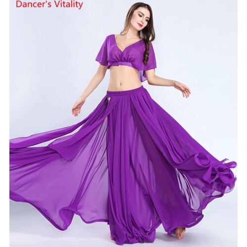 New Womens Chiffon Suit Summer 2 pcs. Belly Dance Skirt Dancer Performance Costumes11 Colors Free Shipping