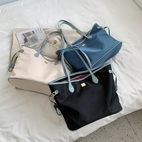 Solid Color Nylon Shoulder Bags For Womens Simple High Capacity Tote Bags Female Designer Luxury Handbag 2021 Trend New Shopper