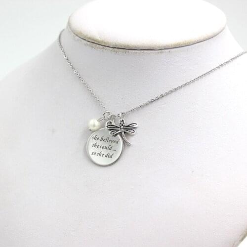 New Arrival Graduation charm Necklace Stainless Steel Necklace she believed Stainless Steel Pendant Necklace Graduation Gifts