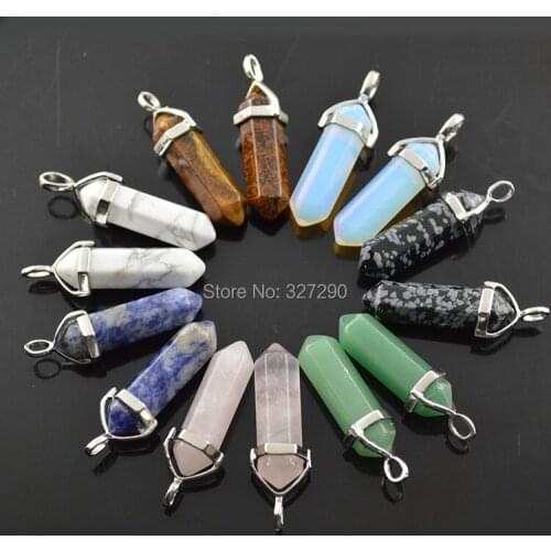 20pcs Wholesale Natural Aventurine Stone Opal Quartz Crystal Point Shape Stone Necklaces & Pendants For Jewelry Making