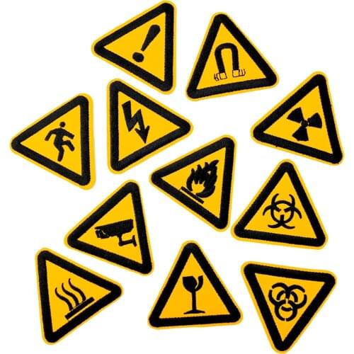 Warning Signs Iron On Patch Embroidered Applique Sewing Clothes Stickers Garment Apparel Accessories Badge
