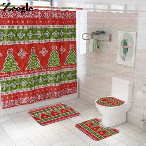 Simple Geometric Pattern Bathroom Floor Mat Toilet Shower Curtain Bath Mat Set Bathroom Carpet Mat Anti Slip Bath Rug