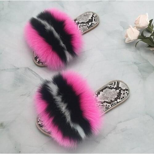 Fur Flip Flops Women Summer Fluffy Slippers Female Furry Slides Fashion Sandals Women Luxury Sliders Shoes Ladies Square Heel
