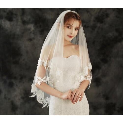 Two layers Wedding Veil Ivory Lace Appliques Wedding accessories Casamento In Stock bridal veils voile mariee