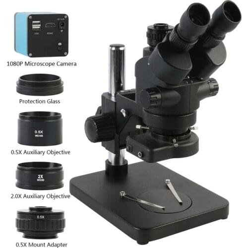 Simul Focal Continuous Zoom 3.5X-90X Trinocular Stereo Microscope 1080P HDMI USB Video Camera 144 LED Ring Light