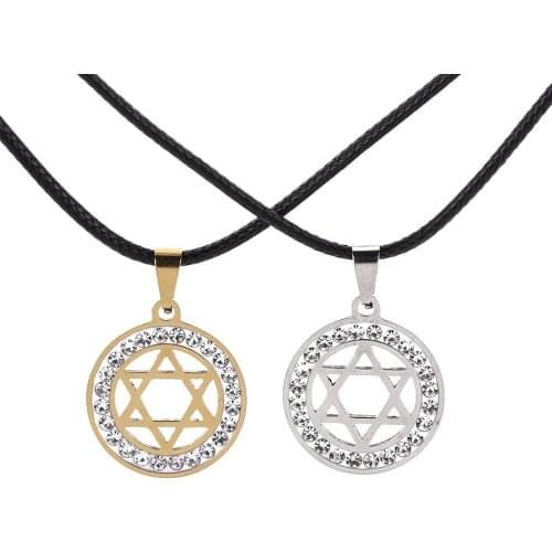 Stainless Steel Jewelry Crystal Charm Star Of David Necklace Pendant Jewish Magen David Hexagram Necklace For Men Women Gifts