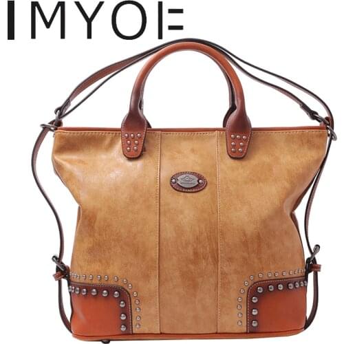 IMYOK 2021 New Retro Rivet Designer Handbag Female Large Capacity Shoulder Bag Women Luxury PU Leather Tote Bag Sac A Main
