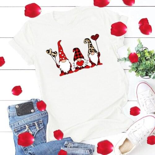 Couple Clothes Matching Three Valentines Day Gnomes Pattern Printing Vintage T Shirt Women Loose Neck Unisex T-shirts for Lover