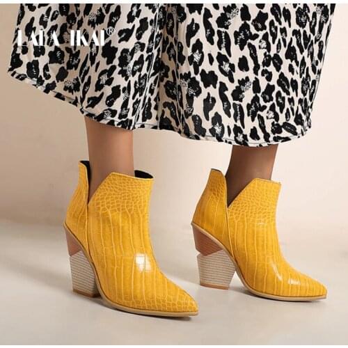 LALA IKAI Womens Boots Autumn Winter 2020 Strange High Heels shoes Ankle Boots 10cm Square Heels botas de mujer XWC10313-4