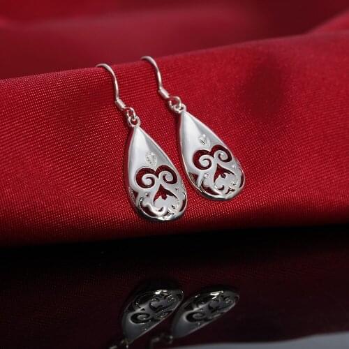 Charm 925 Sterling Silver Carved Water Drops Earrings for Women party wedding All-match Elegant Jewelry Holiday gifts
