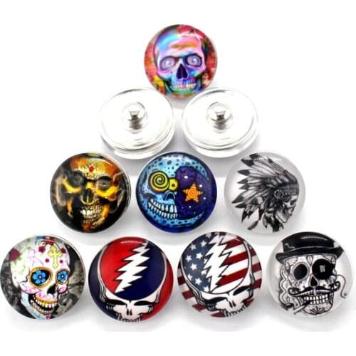 20pcs/lot Eerie Skull PUNK Snap Buttons Printing Glass Buttons Jewelry Fit 18/20mm DIY Snap Bracelet Jewelry Making