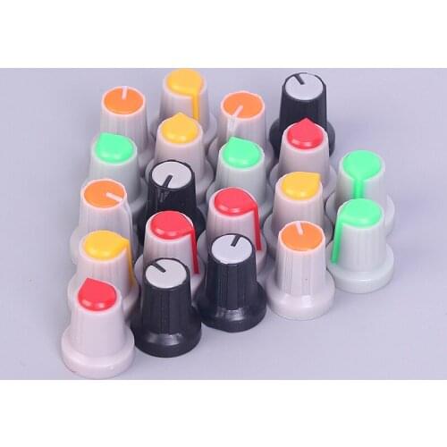 20Pcs Potentiometer Rotary Knobs 6mm Plastic Threaded Knurled Potentiometer Knobs Caps 15*17mm random color
